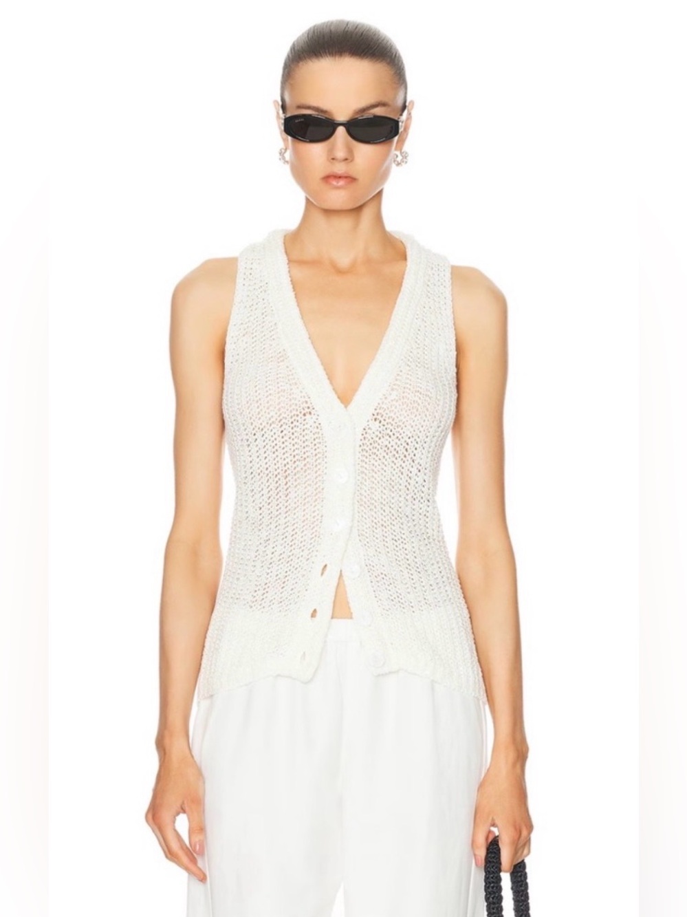 ENZA COSTA Linen Open Knit Vest, Size XS